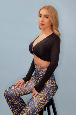 Bluza scurta Lidia, cu decolteu amplu, Negru2