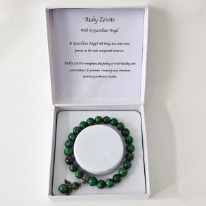 Brățară Amethyst Ruby Zoisite, din pietre semiprețioase si charm aripi de inger, in cutie cadou 1