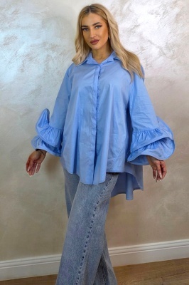 camasa dama baby blue cu maneci bufante
