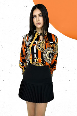 Camasa dama TYA, maneca trei sferturi cu manseta evazata si guler tip choker, Orange Royal