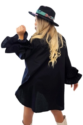 Camasa eleganta Sugar LoLLy, maneci cu volane si croi supradimensionat, Negru, Marime S/M/L 5