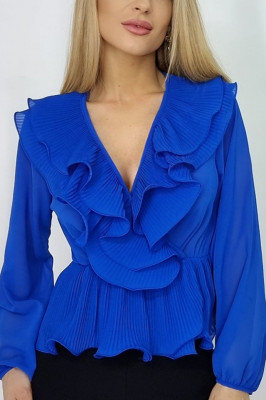 Camasa Natasha, cu volane, Albastru indigo5