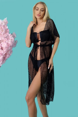 Cardigan pentru plaja Brigitte, din plasa, Negru1