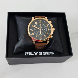 Ceas casual barbatesc Ulysses Epsilon, cu quartz si cadran din otel inoxidabil, in cutie eleganta, Maro