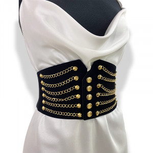 Centura corset FFY  neagra, din piele ecologica, elastica, cu lanturi aurii2