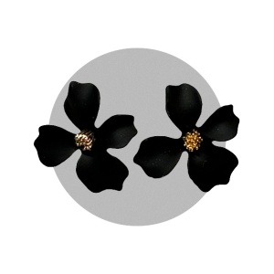 Cercei A Little Magic, cu design floral si prindere cu tija, Negru 3