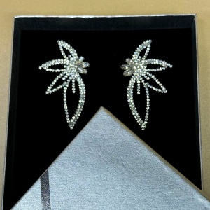 Cercei eleganti Floare de Colt, cu pietre artizanale si ambalati in cutie cadou, Argintiu 5