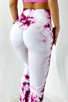 Colanti fitness Kabyn, cu imprimeu, push up si banda modelatoare, Cherry fucsia spate