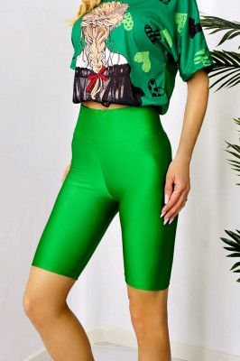 Colanti fitness Oliver, cu banda modelatoare in talie si aspect metalizat, Verde2