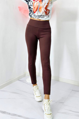Colanti fitness Slim Vibes, aspect reiat, tetra si banda lata in talie cu efect modelator, Maro 3