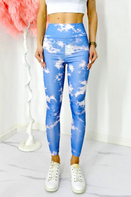 Colanti yoga MoZAIK, banda lata in talie cu efect modelator si push up, Albastru deschis