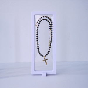 Colier unisex din inox, Desire, de tip rozariu, cu pandativ tip cruce, ambalat in cutie deosebita, Cristale mici 6