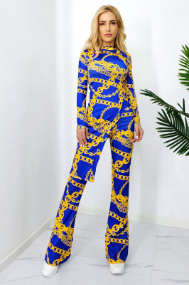 Compleu casual, Agathea, pantaloni tetra evazati si bluza lunga asimetrica, Blue Chain 3