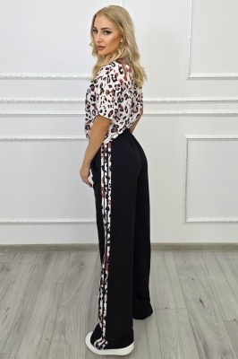 compleu negru dama cu pantaloni largi si cadere naturala
