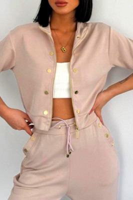 Compleu casual NonCom, bluza lejera cu maneca scurta si pantaloni cu snur, Roz prafuit 4