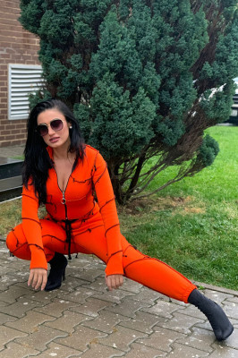 Compleu Cecilia vatuit - pantaloni si bluza hanorac - Portocaliu-detaliu