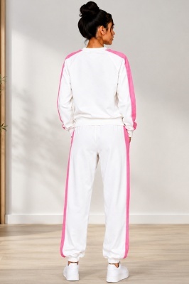 Compleu dama JARDIN, cu logo si print bicolor, ALB detaliu spate