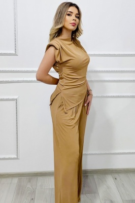 compleu casual bej cu bluza asimetrica