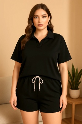 Compleu de dama SILKA, cu pantaloni scurti si tricou sport, Negru