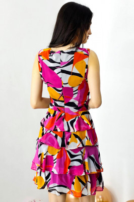 Compleu elegant Naryn, din doua piese, cu sacou cambrat si rochie din vascoza, Fucsia spate