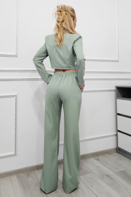 Costum business Elysian, cu sacou scurt si pantaloni wide leg, VerniL, Marime S/M verso