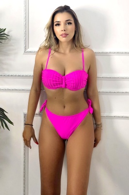 Costum de baie doua piese TERREY, slip reglabil si sutien cu paiete, Fucsia
