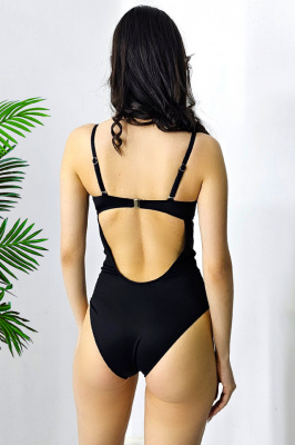Costum de baie intreg Carol, Negru si Leopard detaliu spate