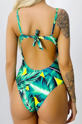 Costum de baie intreg Perlla, detalii cu aspect impletit si cupe buretate, Tropical spate