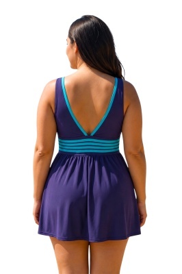 Costum de baie tankini, cu spatele gol MIRENA, Marimi Mari - Batal, Albastru inchis detaliu spate