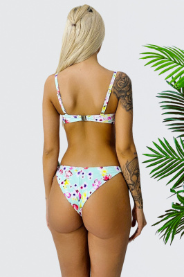 Costum de baie trei piese AiLis, slip brazilian, slip semidecupat si sutien cu push up, Turquoise/Galben spate