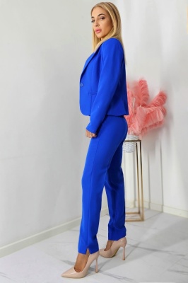 Costum elegant INDRA, sacou cambrat si pantaloni slim fit cu șliț, Albastru lateral