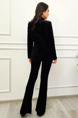 Costum elegant de dama Velluto, sacou cu pantaloni din catifea si paiete aplicate, Negru, poze spate