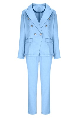 costum business blue cu detalii aurii