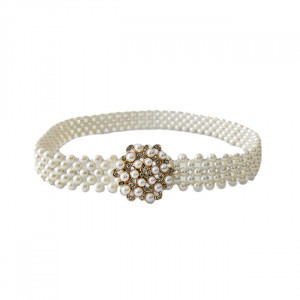 Curea elastica Pearly, catarama metalica decorativa si perle, Azalee