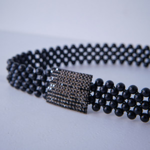 Curea elastica Pearly, catarama metalica decorativa si perle, Onix Negru 1