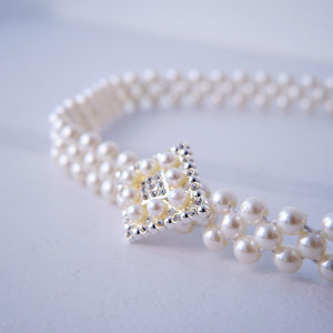 Curea elastica Pearly, catarama metalica decorativa si perle, Rhomb Argintiu 1