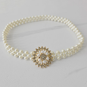 Curea elastica Pearly, catarama metalica decorativa si perle, Strelitzia 2