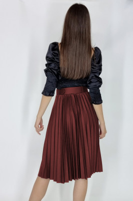 Fusta plisata eleganta Carmen, curea de aceeasi culoare inclusa, Visiniu, Marime universala S/M3