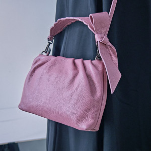 Geanta eleganta, UrbanElegance, din piele naturala cu fundita decorativa si detalii hobo, Lila 4