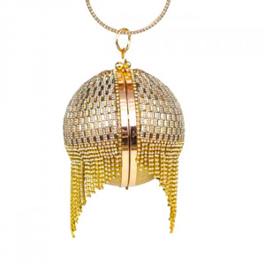 Geanta de ocazie, Shining Sphere, cristale, aspect geometric si laturi metalice, Auriu 1