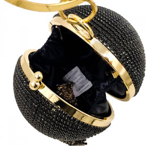 Geanta de ocazie, Shining Sphere, cu lanturi metalice si strasuri artizanale, Negru/Auriu 1