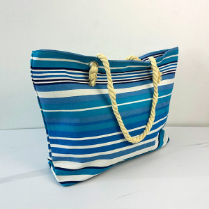 Geanta de plaja Nautic Holiday, cu imprimeu de vara si manere tip sfoara, Blue Waves