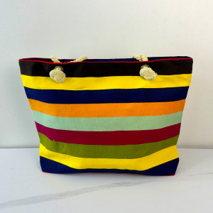 Geanta de plaja Nautic Holiday, cu imprimeu de vara si manere tip sfoara, Stripes Bee3