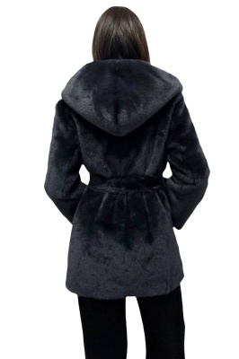 Tinute de Craciun Revelion cu geaca din blana cu gluga Meisha