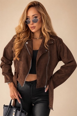 Jacheta dama ARIADNE, cu aspect de piele intoarsa, Maro Ciocolata, Marime S/M