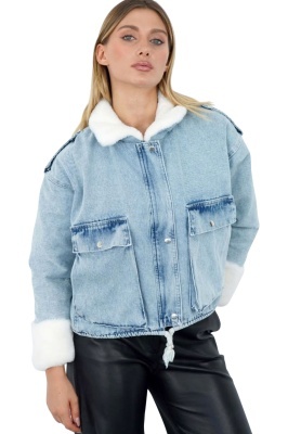 Jacheta imblanita de blugi Renelle, cu buzunare oversize, Albastru deschis