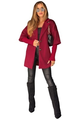 Palton supradimensionat Chic Dama, cu revere si maneca din tricot, Rosu, Marime S/M/L