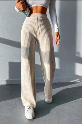 Pantaloni casual AZIZ, croiala lejera cu banda elastica in talie, Crem 2