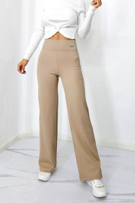 Pantaloni casual Aztech, cu aspect striat si croi evazat, Crem