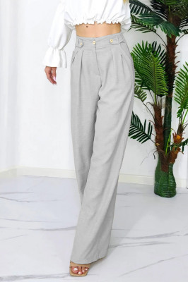 Pantaloni eleganti Tamy, cu pense, nasturi in talie decorativi si croiala Large evazata 1